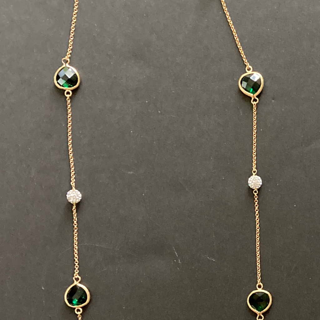 Rivka Friedman 18k Gold Clad Simulated Emerald Diamond Necklace36 InchNew 65$